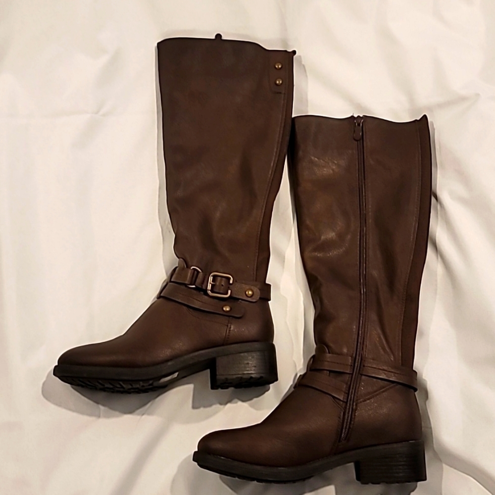 Women Brown Size 8 Faux Fur Lined Knee High Winter Riding Boots Side Zipper